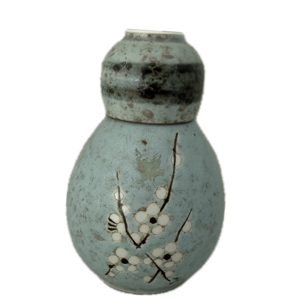 Saki flask and cup, Ocean Blue Floral cherry blossom 9oz